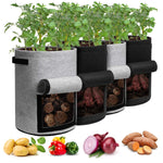 Load image into Gallery viewer, Homyhoo Potato Grow Bags with Flap 10 Gallon, 4 Pack Planter Pot with Handles and Harvest Window for Potato Tomato and Vegetables, Black and Gray