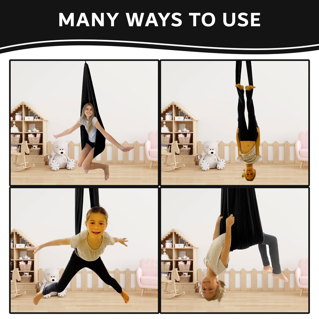 Bradoro Double Layer Reversible Sensory Swing | Outdoor and Indoor Swing for Kids and Adults Up to 260 lbs | Autism Cocoon Swing | Kids Sensory Swing (Black)