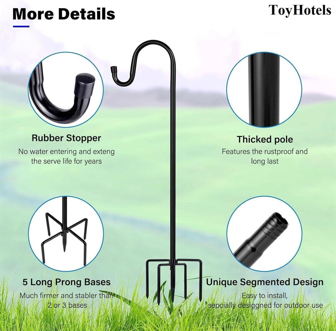 ToyHotels Shepherd Hooks for Outdoor, 1 Pack 62 Inch Bird Feeder Pole with 5 Prongs Base for Hanging Lantern, Hummingbird Feeder, Lightweight Plant, Shepherds Hook for Bird Feeders for Outside