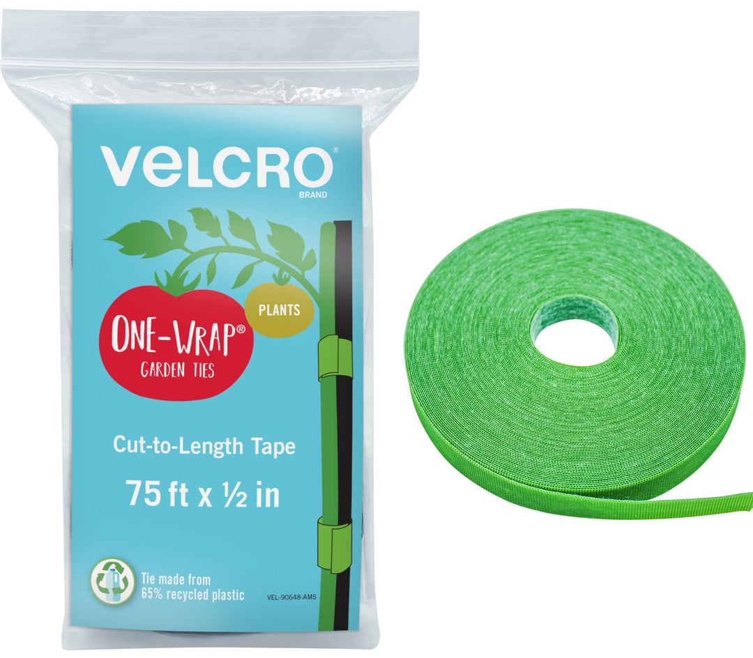 VELCRO Brand Adjustable Plant Ties | 75 ft x 1/2 in Green Garden Tape | Reusable, Cut-to-Length Hook & Loop Plant Support for Staking, Training & Organizing Tomatoes, Vines, and Flowers