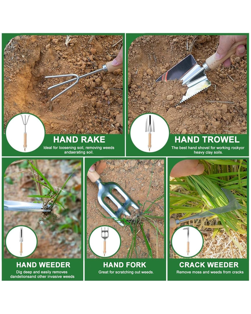 9-Piece Premium Gardening Tool Set for Women - Heavy Duty Stainless Steel Rust-Proof Tools with Fashion Storage Tote | Perfect Gardening Gifts for Mom, Mother's Day, Birthday & Outdoor (Green)