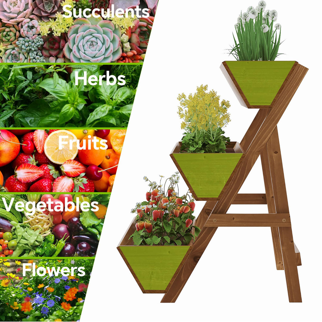 Dawnyard 3-Tiers Wooden Raised Garden Bed Tiered Planter Box Vertical Garden Planter Wood Plant Stand for Patio, Balcony, Freestanding. (Brown S)