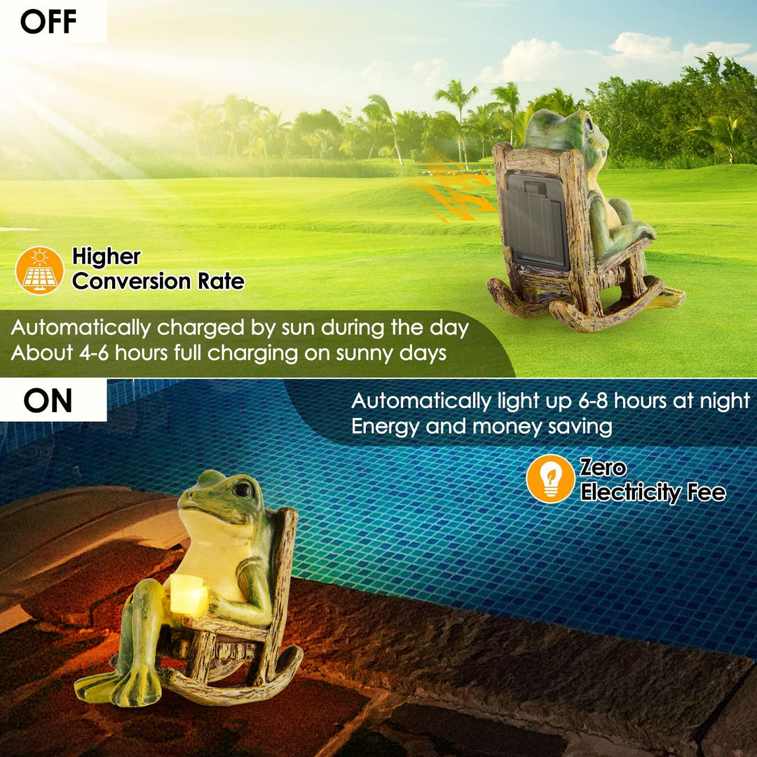 FOXMIS Miniature Frog Garden Statue Gifts Fall Halloween Decorations Fairy Garden Accessories Outdoor Lights Solar Garden Frog Decor Art Housewarming Gift for Patio,Yard,Lawn Ornament,3.89"x2.36"x3.93