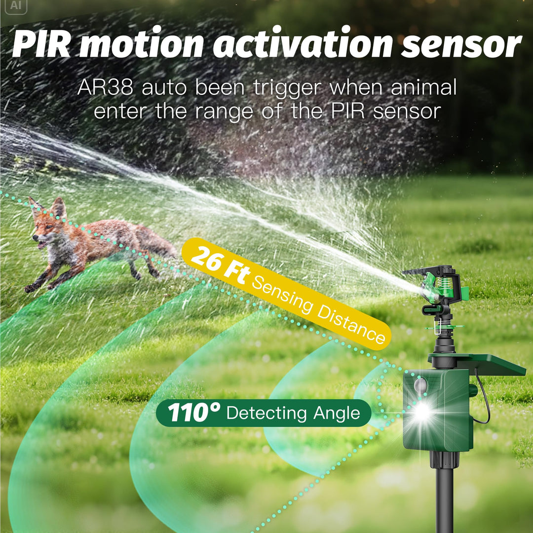 Motion Activated Animal Repeller with Water Sprinkler and Flashing Light, Solar Powerd Deer Cat Repellent Outdoor Deer Deterrent - Keep Rabbits Shunks Dog Raccoons Birds Away from Lawn and Garden