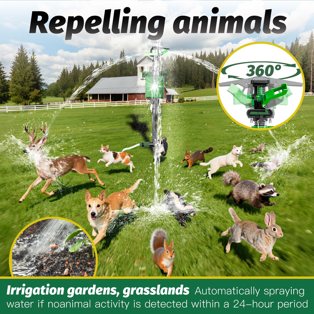 Motion Activated Animal Repeller with Water Sprinkler and Flashing Light, Solar Powerd Deer Cat Repellent Outdoor Deer Deterrent - Keep Rabbits Shunks Dog Raccoons Birds Away from Lawn and Garden