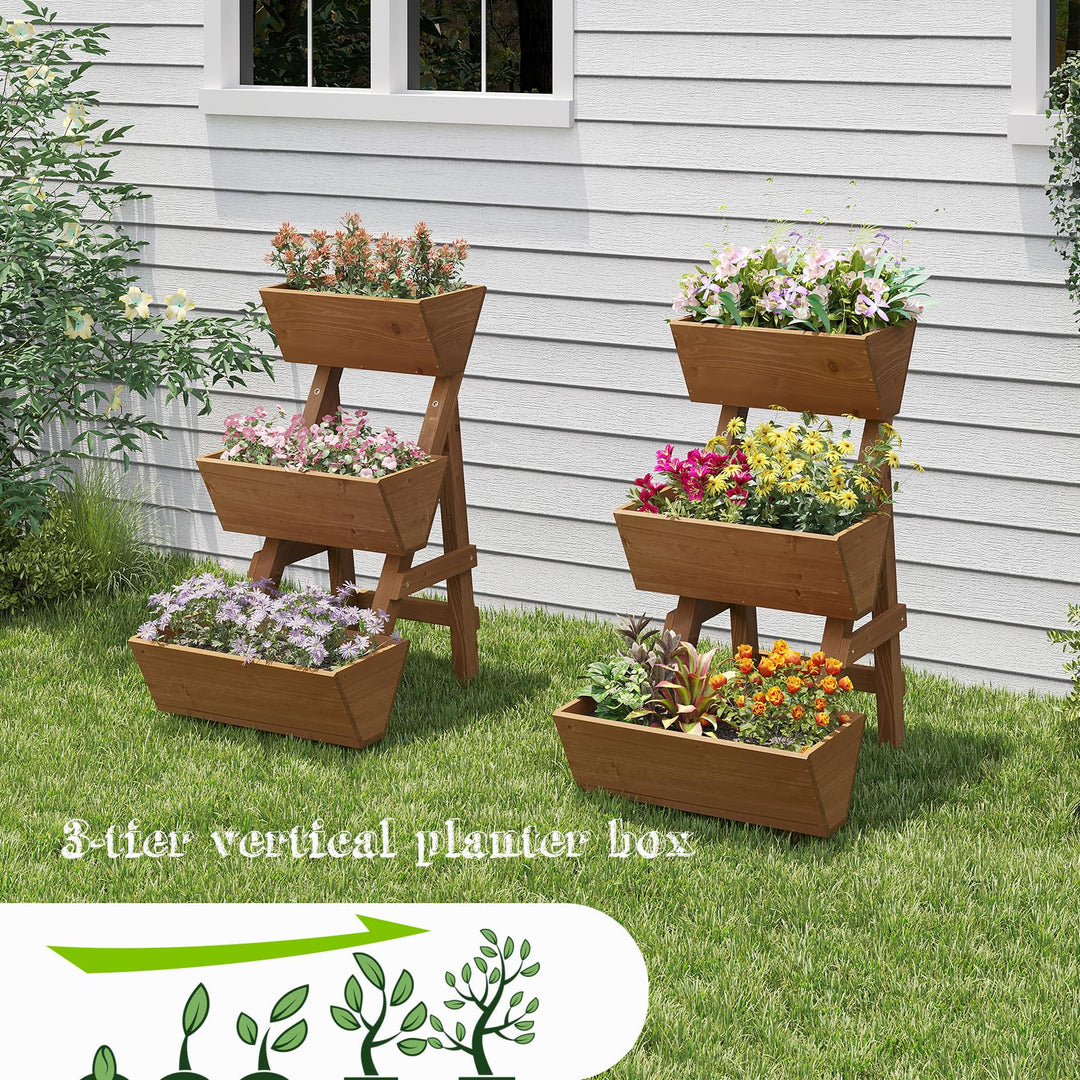 Dawnyard 3-Tiers Wooden Raised Garden Bed Tiered Planter Box Vertical Garden Planter Wood Plant Stand for Patio, Balcony, Freestanding. (Brown S)