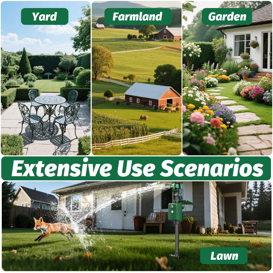 Motion Activated Animal Repeller with Water Sprinkler and Flashing Light, Solar Powerd Deer Cat Repellent Outdoor Deer Deterrent - Keep Rabbits Shunks Dog Raccoons Birds Away from Lawn and Garden